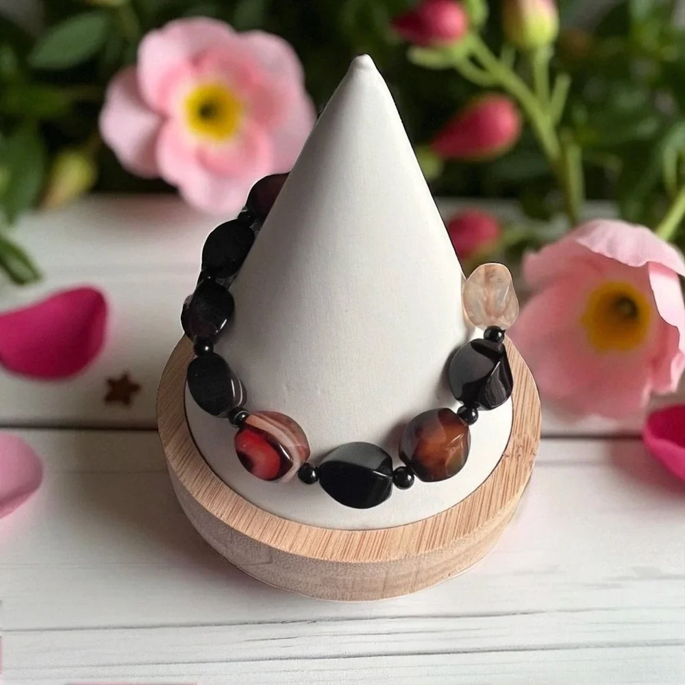 Earthy Multi Agate Gemstone Bracelet | Handmade Stretchy‎ Boho Jewelry